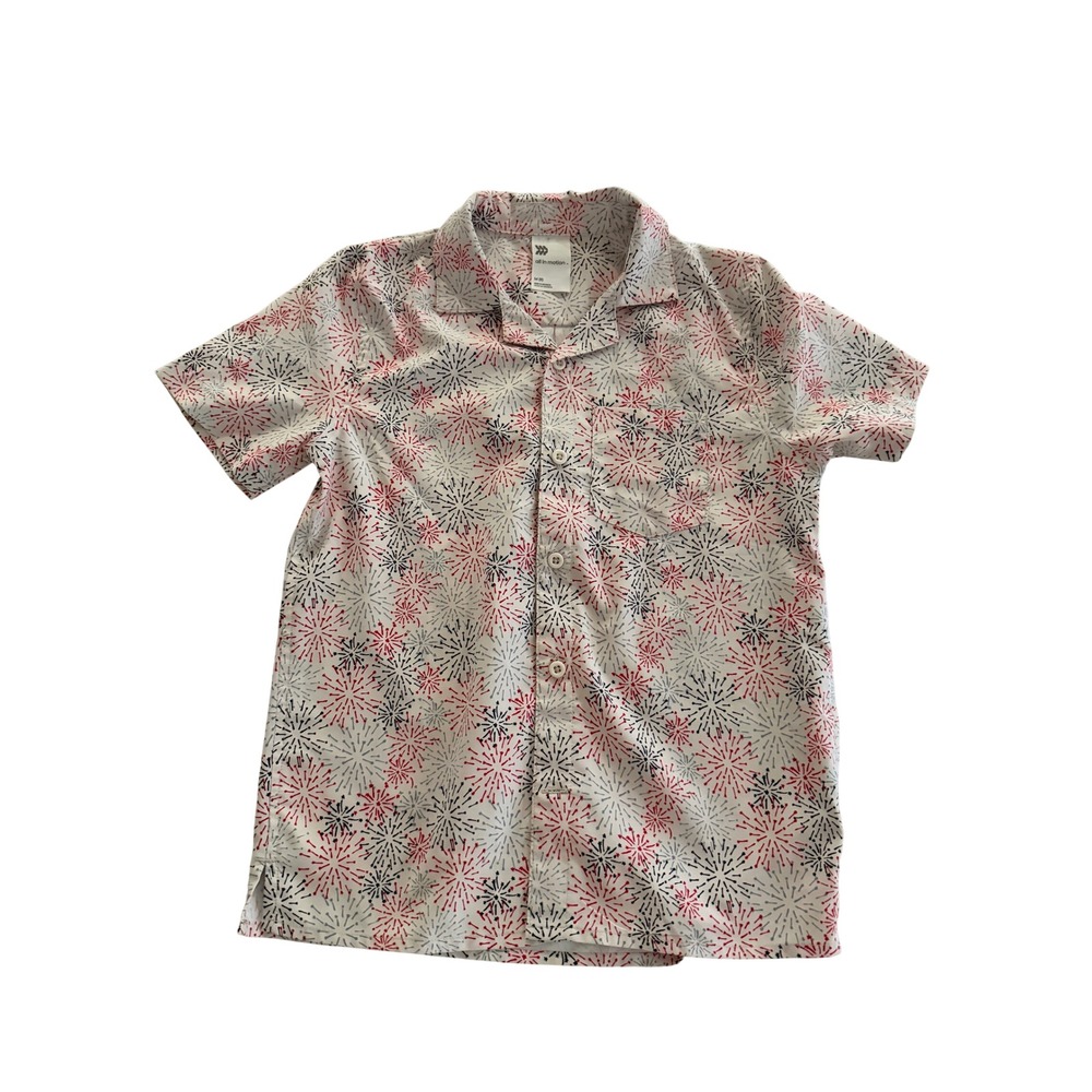 All In Motion Boys Firework Print Button Down Shirt Red White Blue Size M 8